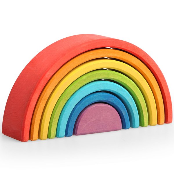 AVDAR 7Pcs Wooden Rainbow Stacker Toy, Wooden Rainbow Stacking Toy, Montessori Nesting Puzzle for Kids, Rainbow Blocks