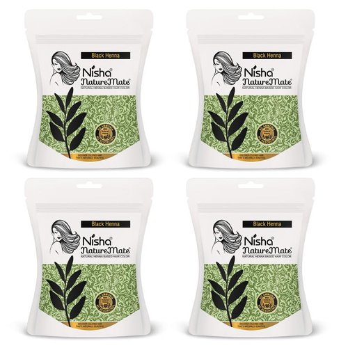 Nisha Nature Mate Henna Powder for Hair Colour, Black Henna, Permanent Hair Color, Ammonia Free, 100% Grey Coverage, Herbal Hair Dye with Amla, Shikakai, Hibiscus & Aloe Vera (45g Pack of 4)