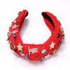 4 th of July Headband for Women American Flag Knottted Headband Star USA Charm Fourth of July Patriotic Headband Headpiece Red White and Blue Crystal Top Knot Wide Hairband Hair Accessories Gift (red patriotic headband)