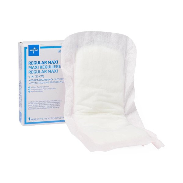 Medline Maxi Adhesive Sanitary Pads, Medium Absorbency, 9 Inches Long, Individually Packaged