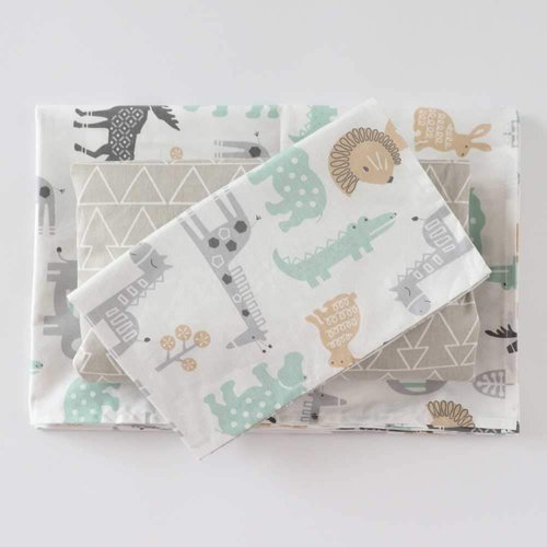 Emenpy 100% Cotton Crib Bedding Set for Infant Boys Girls,3 Pcs Baby Bed Linen Include Duvet Cover,Fitted Sheet,Pillowcase,Nursery Decoration,No Filler(Khaki)