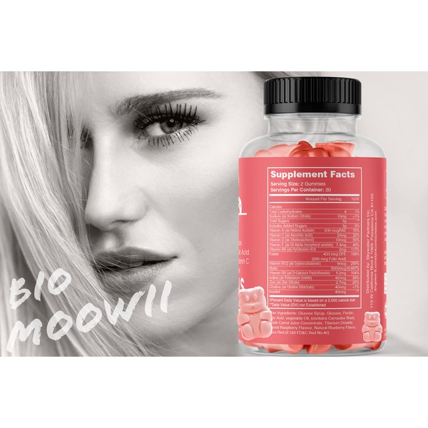 BIO MOOWII Hair Growth Vitamins Gummy - Grow Strong Hair Faster, Improve Thickness, Stimulate Length - Biotin, Folic Acid for Men and Women