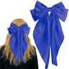 Pufandor Hair Bow Silky Satin Hair Ribbons for Women, Navy Blue Bows for Girls Hair Bowknot Barrettes Long Tails with Clips Big Hair Bows Hair Accessories (Navy Blue 1pc)