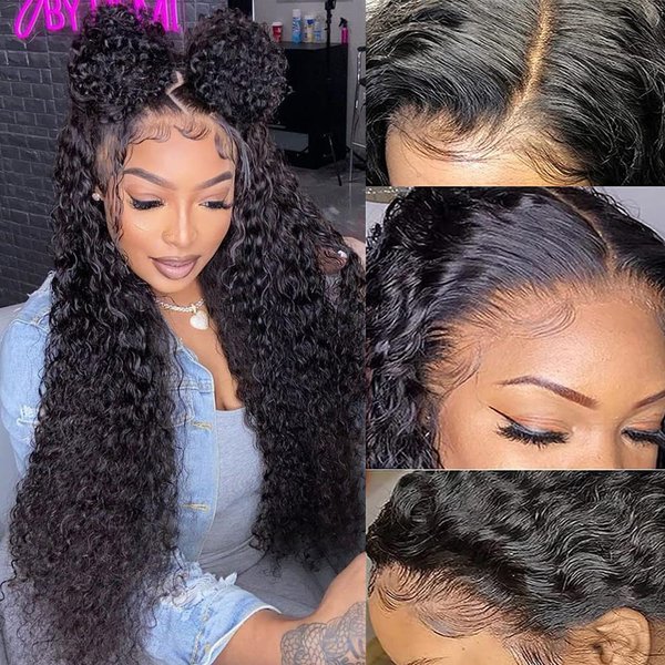 13x4 Deep Wave Lace Front Wigs Human Hair Pre Plucked 180% Density HD Deep Curly Lace Frontal Wigs Human Hair Glueless Curly Human Hair Wigs for Women Natural Black (13x4 Deep Wave Wig, 24 Inch)