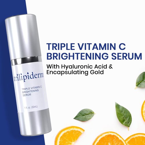 Trilipiderm Triple Vitamin C Serum W/Hyaluronic Acid & Encapsulating Gold, Skin Firming Moisturizer for Anti Aging Skincare Routine, Minimizes Fine Lines, Boost Collagen & Evens Skin Tone