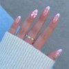 Bow Charm Designs Press on Nails Medium Cute Pink French Tip Fake Nails with White Pearl Designs Glossy Almond Shape Stick on Nails Reusable False Nails for Women Girls Manicure Nail Decor 24Pcs