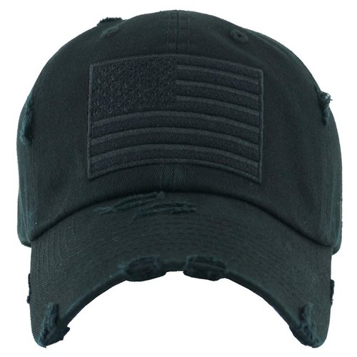 Funky Junque Distressed Baseball Cap - American Flag, Black