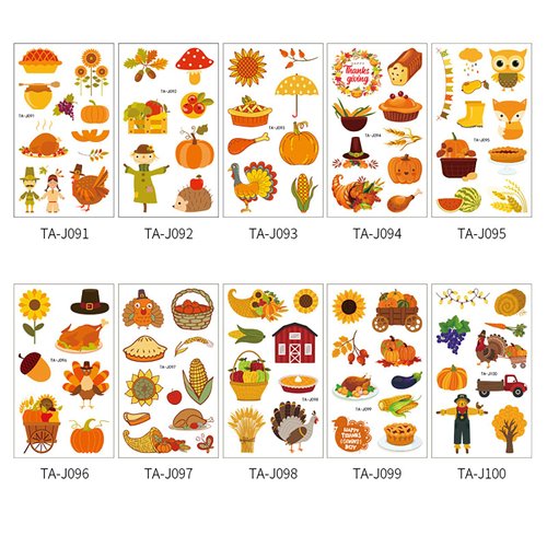 Xepeelo Fall Maple Tattoo Stickers Autumn Turkey Temporary Tattoos Stickers Thanksgiving Tattoo Art Stickers Sunflower Sticker Design Children Adult Body/Arm/Face Accessories for Thanksgiving Party