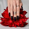 Hypnaughty 24 Pcs Noir Black Matte Luxury Coffin Press on Nails with Glue Medium Long Solid Black Color False Nails (Noir)