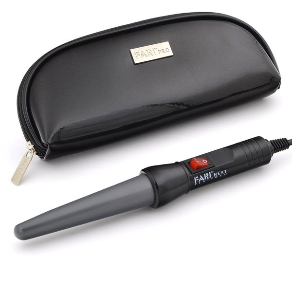 FARI Travel Mini Hair Curling Iron Wand with Ceramic Tourmaline Coating, Dual Voltage Fast Heating Barrel Creates Salon Grade Wavy in Minutes, Heat Resistant Glove and Travel Pouch Included, Black
