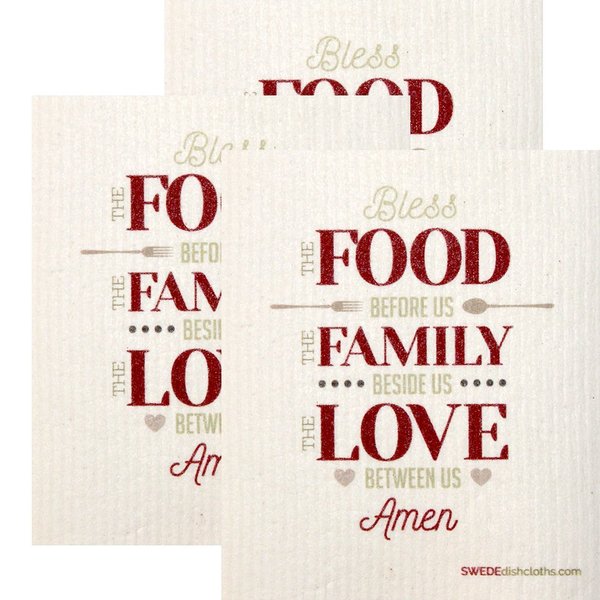 Food Family Love Set of 3 each Swedish Dishcloths | ECO Friendly Absorbent Cleaning Cloth | Reusable Cleaning Wipes