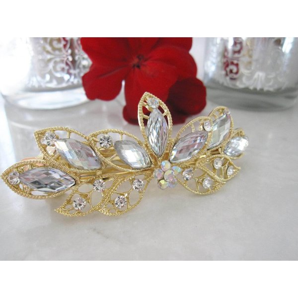 Generic Flower shaped crystal hair barrette clip bridal clip bridal barrette Set: B (Primary color: Gold)
