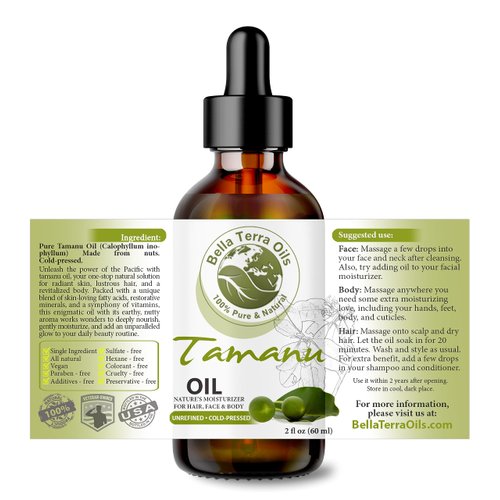 Bella Terra Oils - Organic Tamanu Oil 2oz - Celebrate Skin's Vitality, Naturally Rich in Fatty Acids & Vitamins, Distilled Essence from Pure Organic Tamanu Seeds