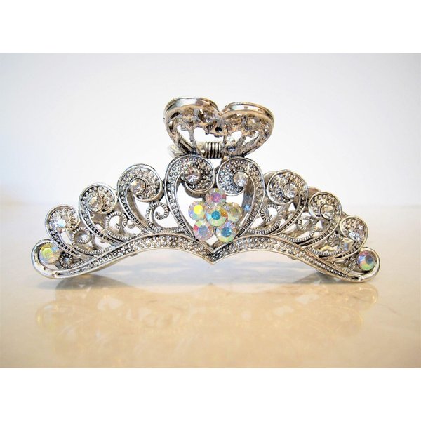 Generic Silver metal flower crystal hair claw clip bridal clip medium/fine hair