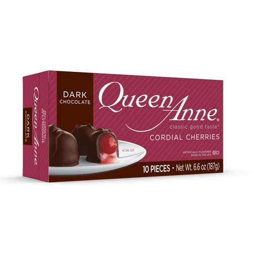 Queen Anne Dark Chocolate Covered Cordial Cherries | 6.6 oz | 10 Piece Gift Box | Whole Cherry Sweet Creamy Fruity Flavor