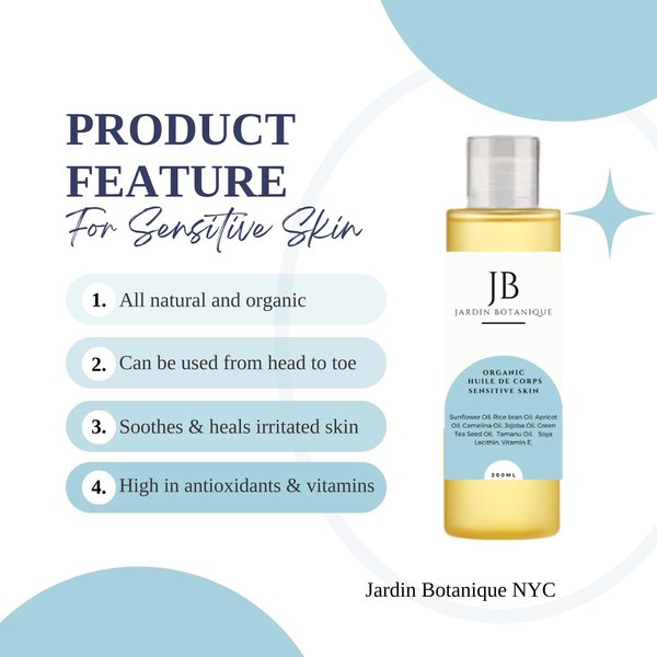 Organic Body Oil for Sensitive Skin 200ml Eczema Psoriasis Rosacea