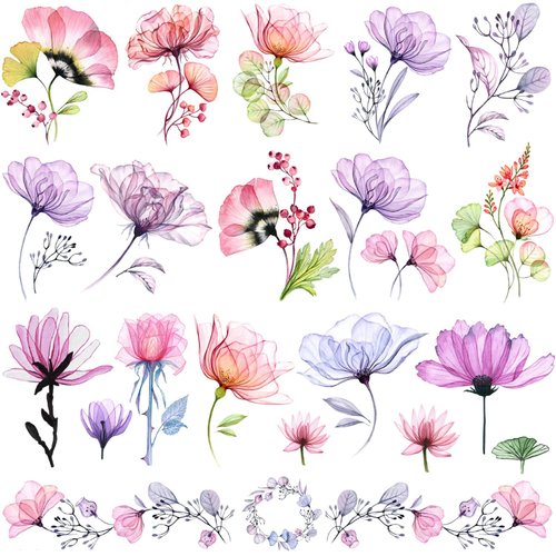 Tazimi 16 Sheets X-Ray Flower Temporary Tattoos for Women, Xray Watercolor Rose Lily Flower Tattoos Arm Fake Flower Tattoo Stickers Body Art Waterproof Tattoo Stickers