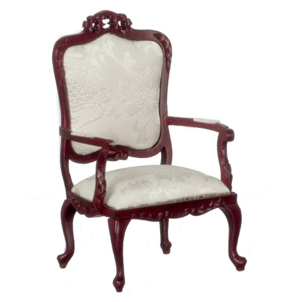 Dollhouse Miniature Fancy Victorian Mahogany White Arm Chair Living Room Furniture 1:12