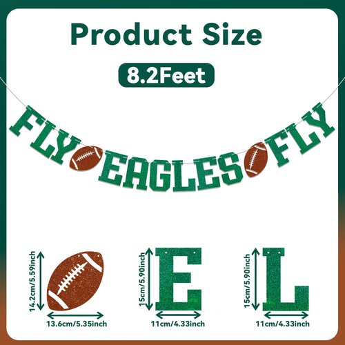 Fly Eagles Fly Banner - Football Birthday Decorations, Game Day Party Decorations, Go Eagles Banner, Eagles Party Decoration Supplies Green Glitter
