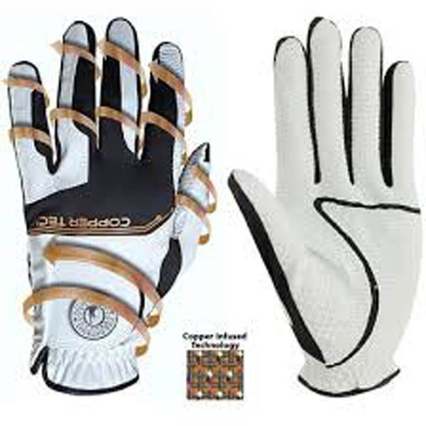 Copper Tech Gloves Men's Golf Glove with Spider Tacky Grip, One Size, White/Black, Worn on Right Hand