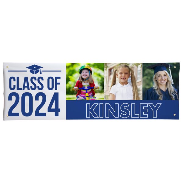 Let's Make Memories Personalized Graduation Banner - Graduation Party Decorations - Customized Congratulations Banner - Class of 2024 - Indoor/Outdoor Vinyl - Way To Grow - Blue - 6 ft.