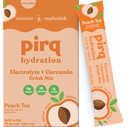 Pirq Hydration - Peach Tea - Hydration Powder Packets | Electrolyte Drink Mix | Curcumin | B Vitamins | Zero Sugar | Keto Friendly | 10 Sticks