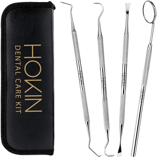 Dental Tools HOKIN Plaque Remover Teeth Cleaning Tool 4 Pcs Dental Care Kit Tooth Filling Repair Set Stainless Steel Dental Tools for Men Women Kids and Pet Care