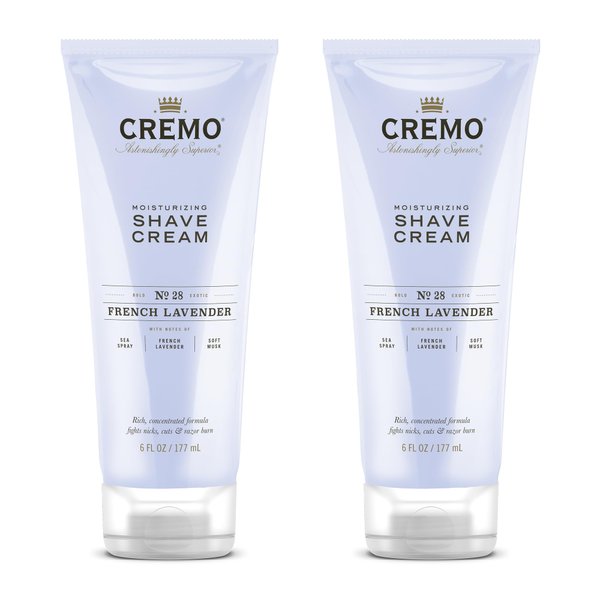 Cremo French Lavender Moisturizing Shave Cream, Astonishingly Superior Shaving Cream For Women, Fights Nicks, Cuts and Razor Burn, 6 Fl Oz (2 Pack)