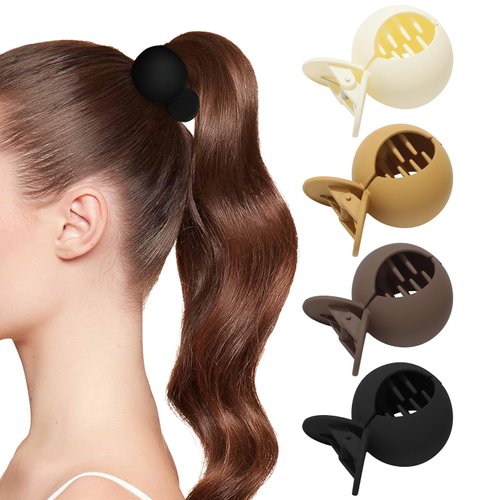 AWAYTR 8Pcs Small Hair Claw Clips for High Ponytail Matte Hair Clips for Women Ponytail No Slip Claw Clips (Brown/black(Ball))
