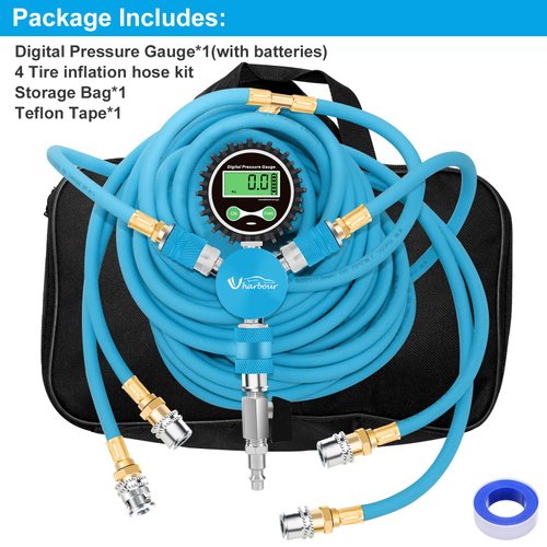 Uharbour 4 Tire Inflation System, 4 Tire Inflation Deflation System, 4 Tire Air Up Down System, 4 Tire Pressure Equalizer, Inflate or Deflate All 4 Tires at Once, Fits Up to 155" Wheelbase