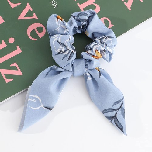 Hair Scarf Bow Hair Scrunchies, Blue Hair Ties for Women,Chiffon Hair Bands,Ponytail Holder,Ribbon Scrunchies for Girls