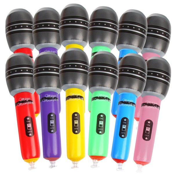 CCINEE 12 Pack Inflatable Microphones, 9.4 Inch Giant Blow Up Microphone Inflatable Microphone Props for 80s 90s Musical Concert Themed Party Favors(Ramdon Colors)