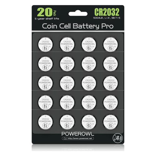 POWEROWL High Capacity CR2032 Battery (20-Pack) 3v Lithium Batteries, 10 Years Leak-Free, Long Lasting Cr 2032
