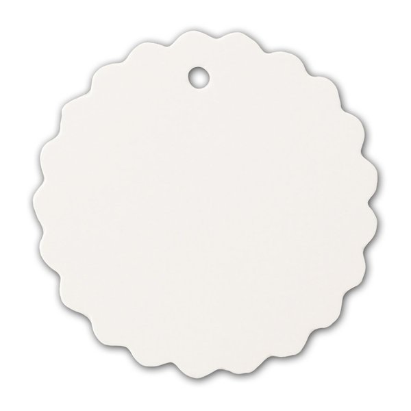 LWR CRAFTS 100 Hang Tags Scalloped Round with Jute Twines 100ft (2", White)