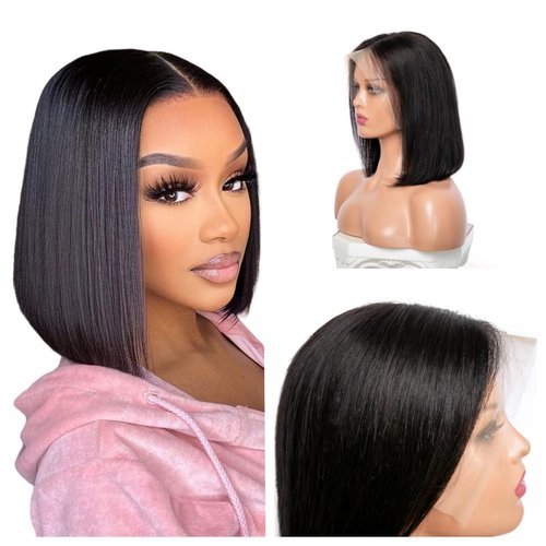 RLHAIR Bob Wig Human Hair 13x4 HD Lace Front Wigs for Black Women Frontal Bob Wigs Brazilian Virgin human Hair 180% Density Pre Plucked Straight Short Bob Human Hair (10 Inch, Natural)