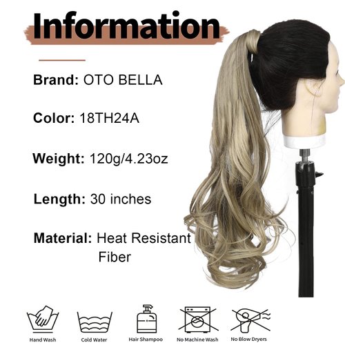 Ponytail Extension 30 Inch Flexible Wrap OTO BELLA Around Ponytail Hair Extensions 120g Long Curly Synthetic Ponytail Wavy Pretty Hair Ponytails Hairpieces For Women Daily Use (18TH24A)