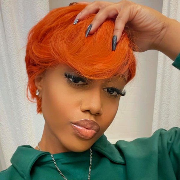 Wiggins Hair Pixie Cut Wig Human Hair Short Bob Wig Human Hair Orange Pixie Cut Wig For Black Women Straight 13x4x1 T Part Wig #350 Color Pixie Cut Wig Lace Front Wigs Human Hair Bob Wigs 6 Inch