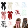 TEXIJUSO 16pcs Hair Bows for Women Girls, 4pc Big Silky Satin Ribbon Hair Clips and 12pc Bow Hair Clips with Long Tail, Tassel Hair Accessories Bowknot Barrettes for Birthday Valentine's Day Gifts
