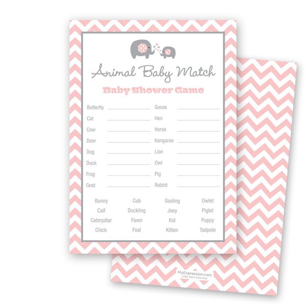 MyExpression.com 24 Chevron Elephant Baby Shower Animal Name Game Cards (Pink)