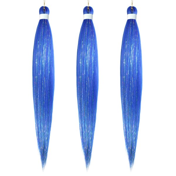 Savasana Dark Blue with Tinsel Pre stretched Braiding Hair, 26 Inches Kanekalon Box Braids Hair Extensions, 3 Packs Yaki Texture Braiding Hair Pre stretched