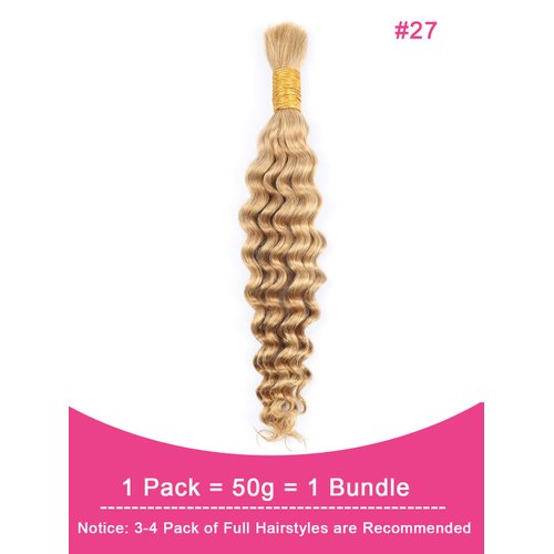 RESACA Human Braiding Hair 50g 1 Bundle 16 Inch Deep Wave Bulk Human Hair for Braiding No Weft Bundle 10A Brazilian Virgin Curly Human Hair Extensions for Boho Braids Wet and Wavy Human Hair（#27）