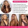 Ombre Highlight Lace Front Wigs Human Hair Body Wave Colored 4/27 Honey Blonde 13x6 Lace Frontal Human Hair Wigs for Women 180% Density Balayage Highlight Honey Blonde Lace Front Human Hair Wig 28Inch