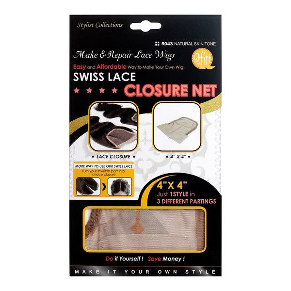 Qfitt Swiss Lace Closure Net Natural Skin Tone 4" x 4" Make & Repair & Lace Wigs Easy And Affordable Just 1 Style In # Different Partings (Natural Skin Tone - 5043)
