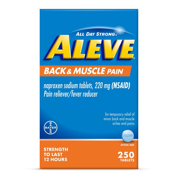 Aleve Back & Muscle Pain Relief Naproxen Sodium Tablets, Pain Reliever & Fever Reducer, Medicine for Body , 250 Count