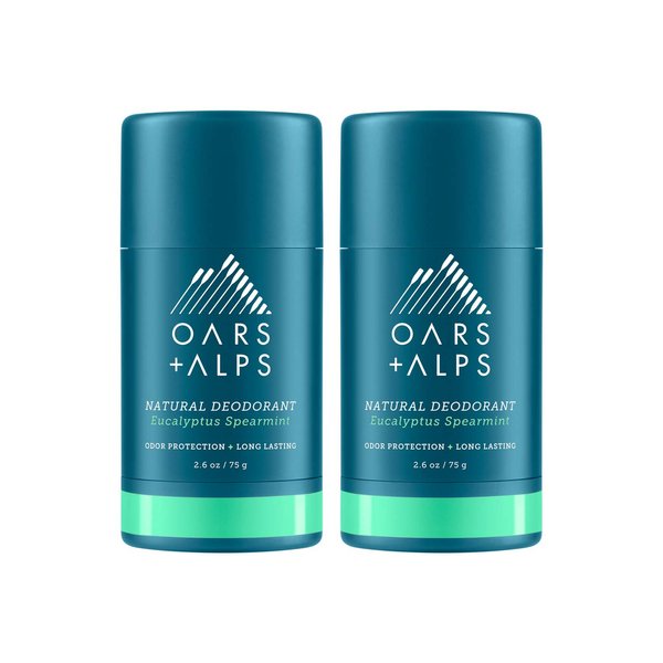 Oars + Alps Aluminum Free Deodorant for Men and Women, Dermatologist Tested and Made with Clean Ingredients, Vegan, Travel Size, Eucalyptus Spearmint, 2 Pack, 2.6 Oz Each