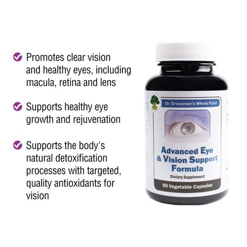 Dr. Grossman's Whole Food Advanced Eye and Vision Support Formula, Eye Supplements for Eyesight Support (Lutein, Zeaxanthin, Organic Prickly Pear, Bilberry, and More) - 30 Day Supply (60 Capsules)