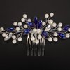 Teyglen Rhinestone Wedding Hair Comb Blue Crystal Pearl Hair Piece Bridal Crystal Side Comb for Bride Wedding Headpiece Hair Accessories for Women Girls