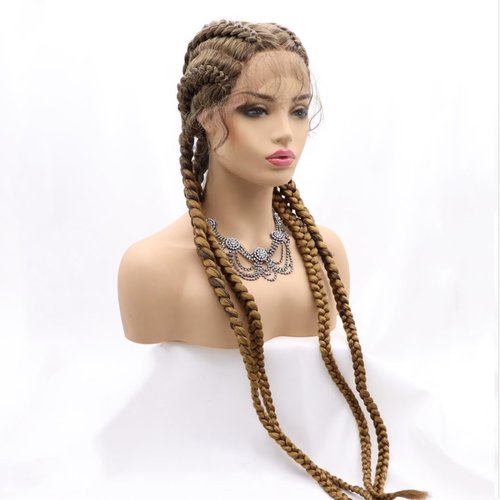 xiweiya Super Long 36inch Mixed Brown Hand Braided Lace Front Wigs with Baby Hairs 360 Swiss Lace Box Braids 4 Twist Cornrow Braids Crochet Braids Braiding Hair For Women
