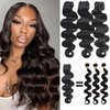 Releek 16A Body Wave Human Hair Bundles 14 16 18 Inch Brazilian Virgin Human Hair 3 Bundles Body Wave Unprocessed Raw Human Hair Extensions Thick Ends Hair Weave Bundles Natural Black Color