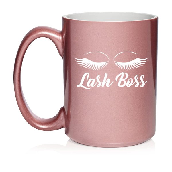 Daylor Lash Boss Makeup Lash Extension Artist Ceramic Coffee Mug Tea Cup Gift (15oz Rose Gold)